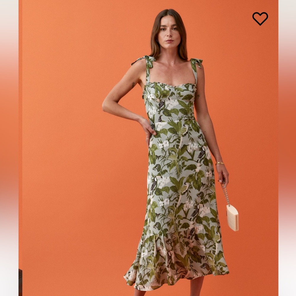 Reformation Green Floral Dress